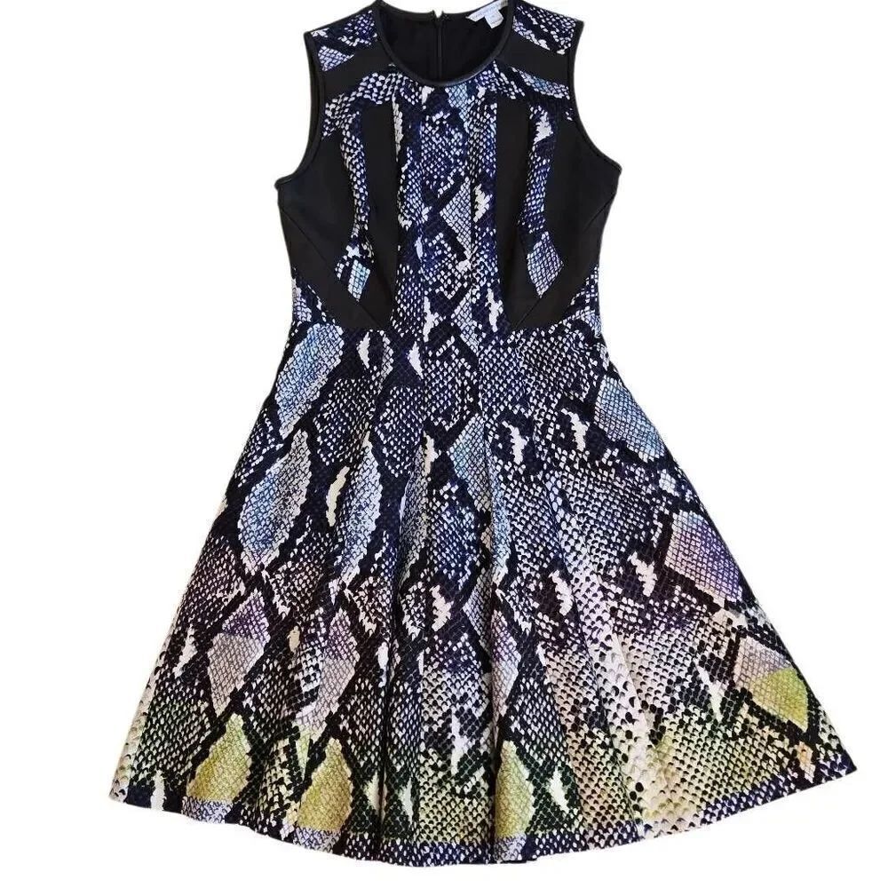 Diane von Furstenberg Womens Snakeskin Print Fit & Flare Dress Multicolor Size 6